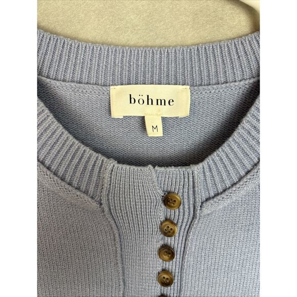 Böhme Sweater Women L Blue Pullover Buttons‎ Short Sleeve Knit Soft Puff Sleeve - Picture 3 of 8